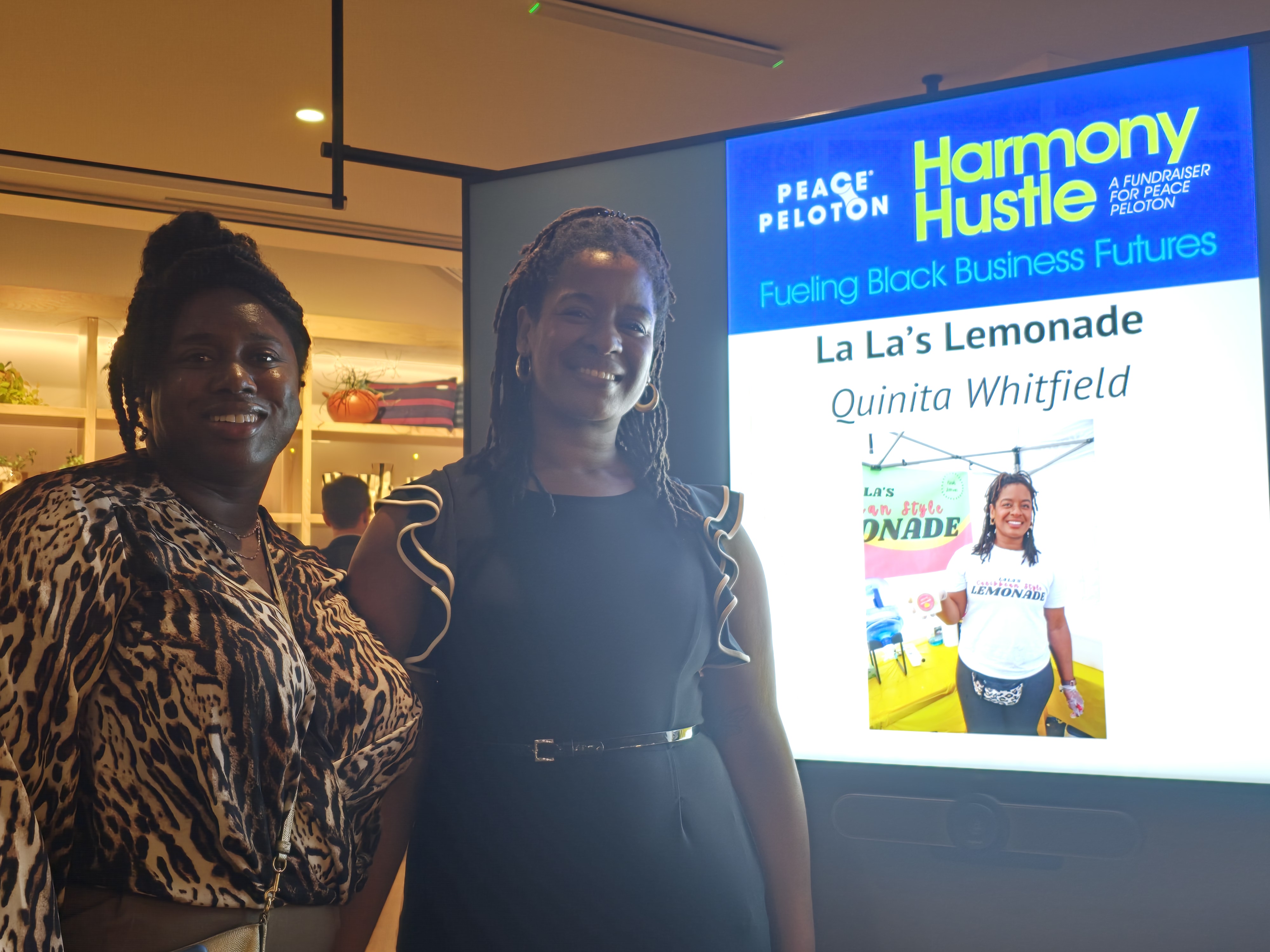 Quinita Whitfield representing La La's Lemonade at the Harmony Hustle pitch competition — Fueling Black Business Futures